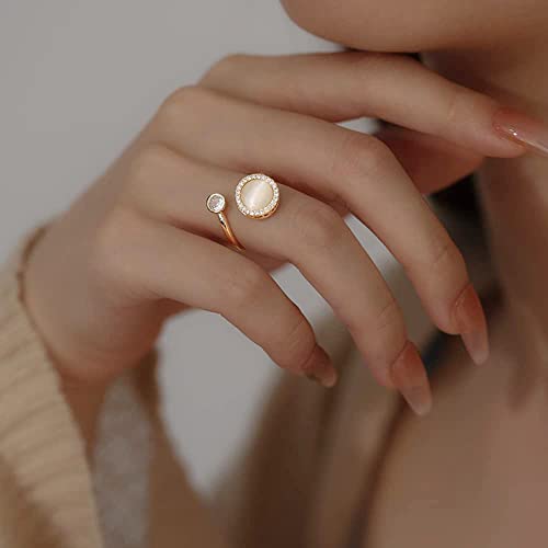 Honsny 6Pcs 14K Gold Plated Anxiety Rings for Women, Adjustable Spinner Anxiety Ring, CZ Butterfly Bee Moon Star Fidget Rings for Anxiety Stress Relief for Women