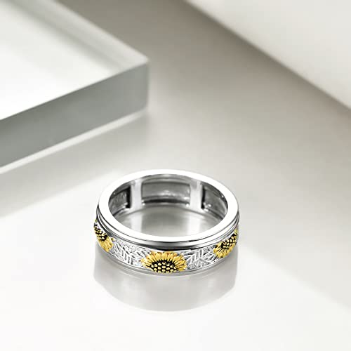 POPLYKE Sterling Silver Anxiety Spinner Rings Rotatable Mood Rings for Women Relieve Stress Gift