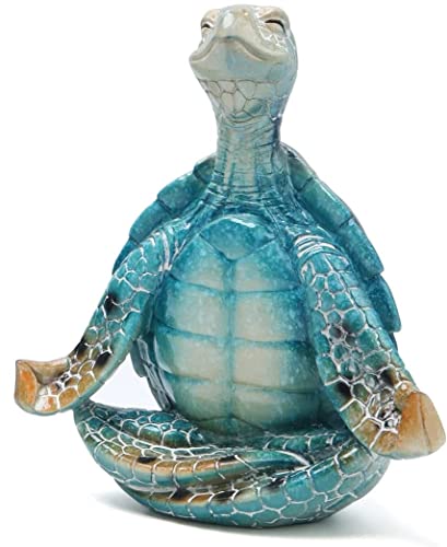 VVGIFTS Sea Turtle Meditation Yoga Decor, Garden Figurine Sea Turtle Meditating Coastal Beach Decorations, Zen Yoga Resin Statue for Home Office Decorations (Put The Palm Separate)