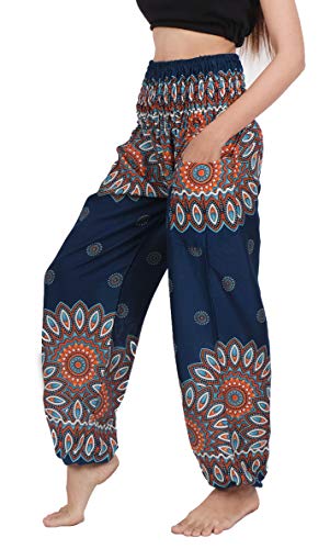 Banjamath® Women's Smocked Waist Harem Hippie Boho Yoga Palazzo Casual Pants