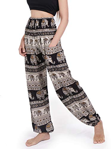 Banjamath® Women's Smocked Waist Harem Hippie Boho Yoga Palazzo Casual Pants
