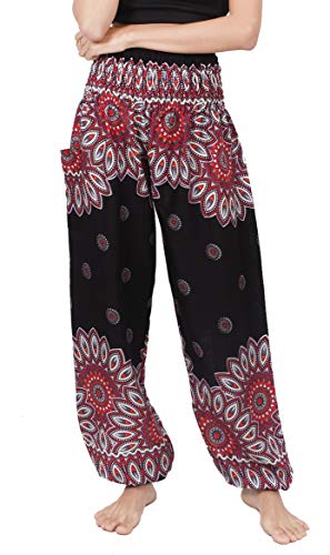 Banjamath® Women's Smocked Waist Harem Hippie Boho Yoga Palazzo Casual Pants