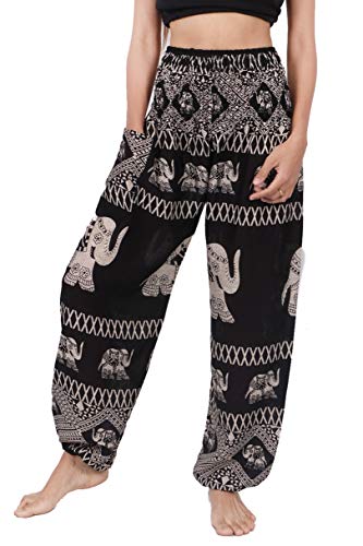 Banjamath® Women's Smocked Waist Harem Hippie Boho Yoga Palazzo Casual Pants