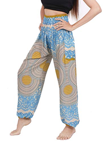 Banjamath® Women's Smocked Waist Harem Hippie Boho Yoga Palazzo Casual Pants