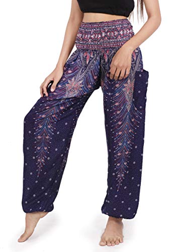 Banjamath® Women's Smocked Waist Harem Hippie Boho Yoga Palazzo Casual Pants