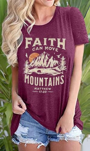 Sun and Mountain Shirt for Women Camping Hiking Shirt Sunrise Pine Tree Graphic Tees Nature Casual Short Sleeve Shirt