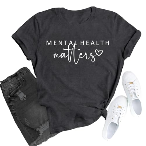 Womens Mental Health Matter Shirts Brain Illness T-Shirt Inspirational Therapist Tee Tops