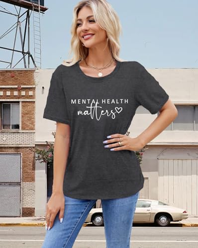 Womens Mental Health Matter Shirts Brain Illness T-Shirt Inspirational Therapist Tee Tops