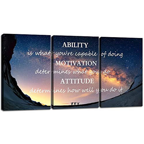 Motivational Quotes Canvas Wall Art Inspirational Ability Motivation Attitude Saying Words Posters Prints Entrepreneur Quote Home Office Bedroom Decor 3 Panels Ready to Hang - 36" W x 16" H