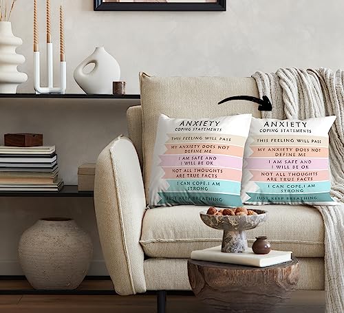 Anxiety Coping Statements Decorative Double-Sided Throw Pillow Covers 18×18 Inch, School Counseling Pillow Cases Cushion for Bedroom Living Room, Mental Health Therapy Women Men Kids Gifts