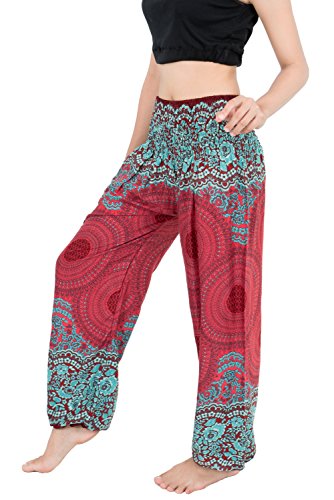 Banjamath® Women's Smocked Waist Harem Hippie Boho Yoga Palazzo Casual Pants