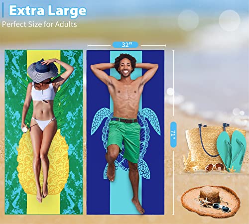 2 Pack Microfiber Oversized Lightweight Beach Towel 71"x32" XL Extra Large Thin Sand Free Towels Travel Swim Pool Yoga Gym Camping for Adults Women Men Beach Essentials Accessories Vacation Gift