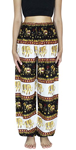 Banjamath® Women's Smocked Waist Harem Hippie Boho Yoga Palazzo Casual Pants
