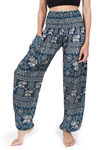 Banjamath® Women's Smocked Waist Harem Hippie Boho Yoga Palazzo Casual Pants