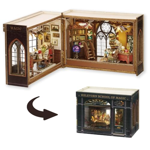 TuKIIE DIY Miniature Dollhouse Kit with Furniture, 1:32 Scale Opened & Closed Mini Cube Wooden Doll House Book Nook Creative Room for Kids Teens Adults(Forest Wonderland)