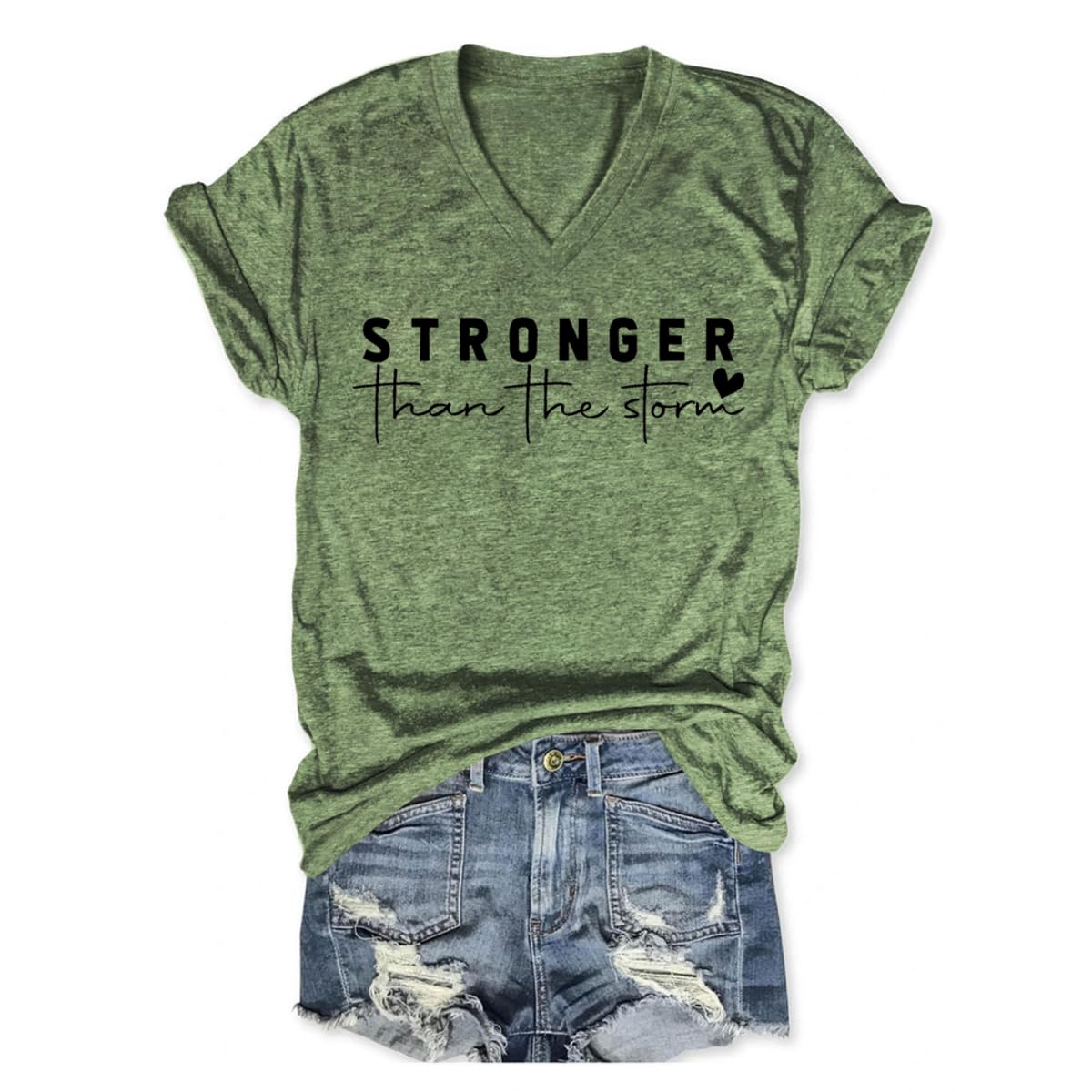 Stronger Than The Storm Tshirt Women Christian V Neck T Shirts Religious Faith Graphic Tees Inspirational T-Shirts