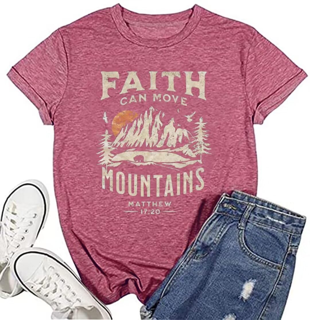 Sun and Mountain Shirt for Women Camping Hiking Shirt Sunrise Pine Tree Graphic Tees Nature Casual Short Sleeve Shirt