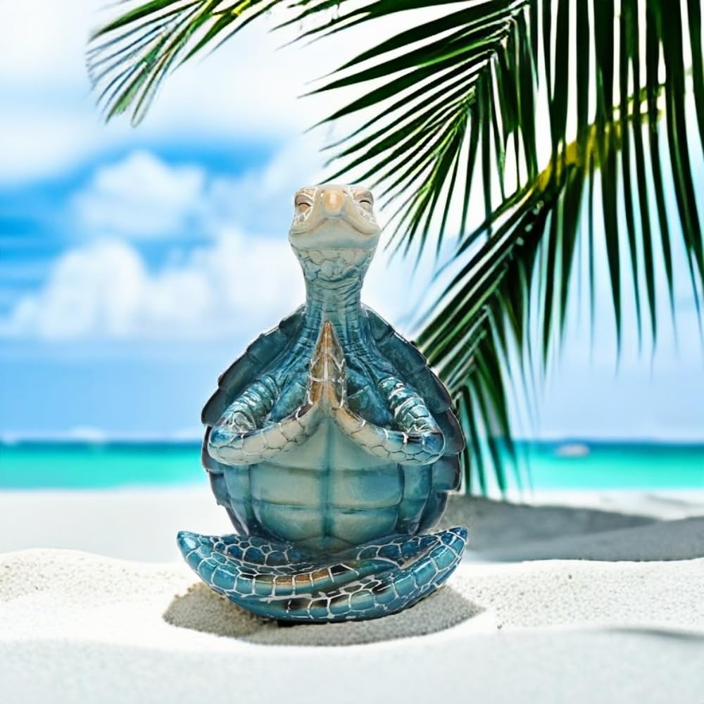 VVGIFTS Sea Turtle Meditation Yoga Decor, Garden Figurine Sea Turtle Meditating Coastal Beach Decorations, Zen Yoga Resin Statue for Home Office Decorations (Put The Palm Separate)