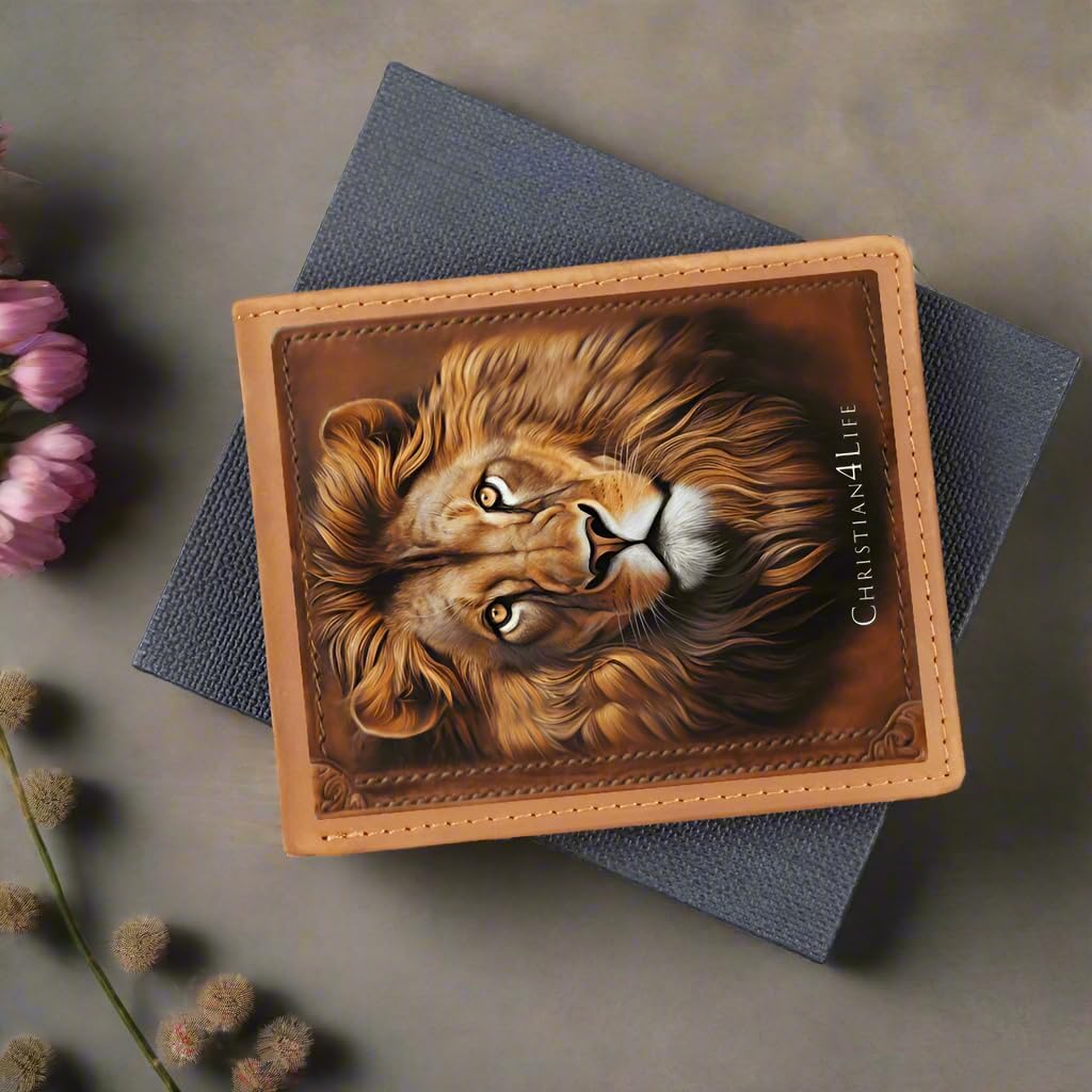 Lion of Judah Christian4Life Graphic Leather Wallet, Christian wallet, Christian Gift for Man of Faith, Man of God, Christian gift for Christian Men, Lion of Judah Genuine cowhide leather