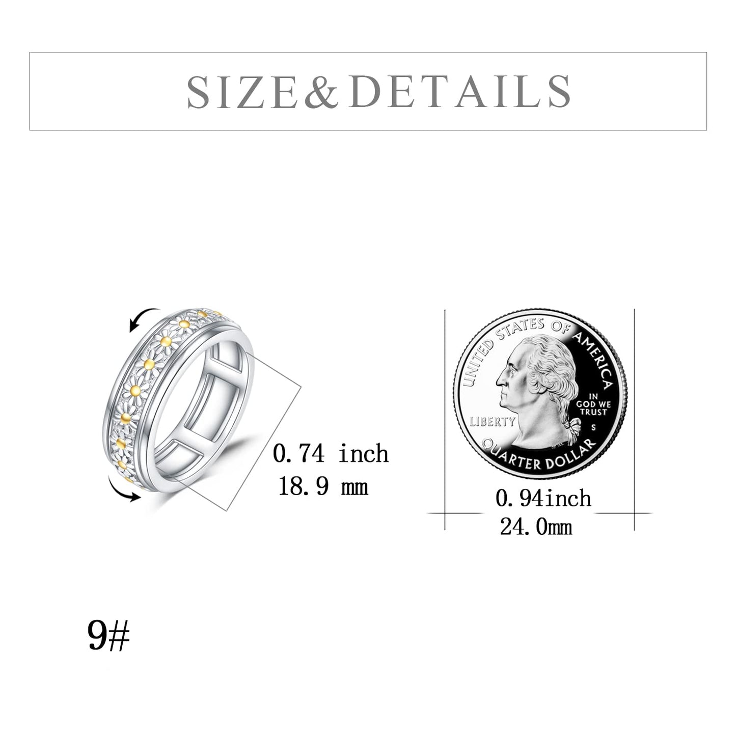 POPLYKE Sterling Silver Anxiety Spinner Rings Rotatable Mood Rings for Women Relieve Stress Gift