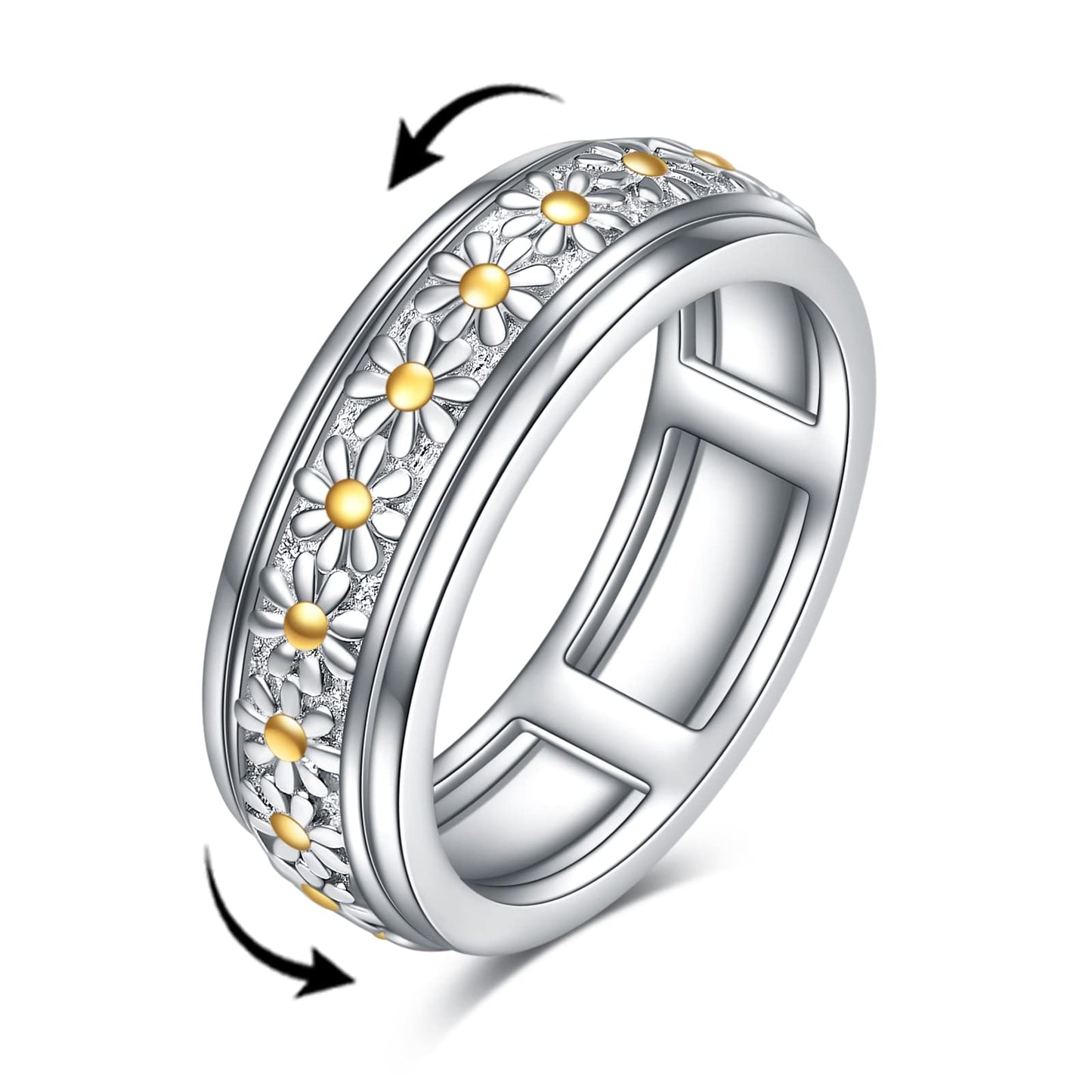 POPLYKE Sterling Silver Anxiety Spinner Rings Rotatable Mood Rings for Women Relieve Stress Gift