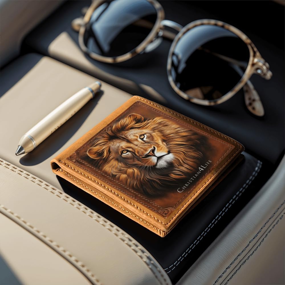 Lion of Judah Christian4Life Graphic Leather Wallet, Christian wallet, Christian Gift for Man of Faith, Man of God, Christian gift for Christian Men, Lion of Judah Genuine cowhide leather