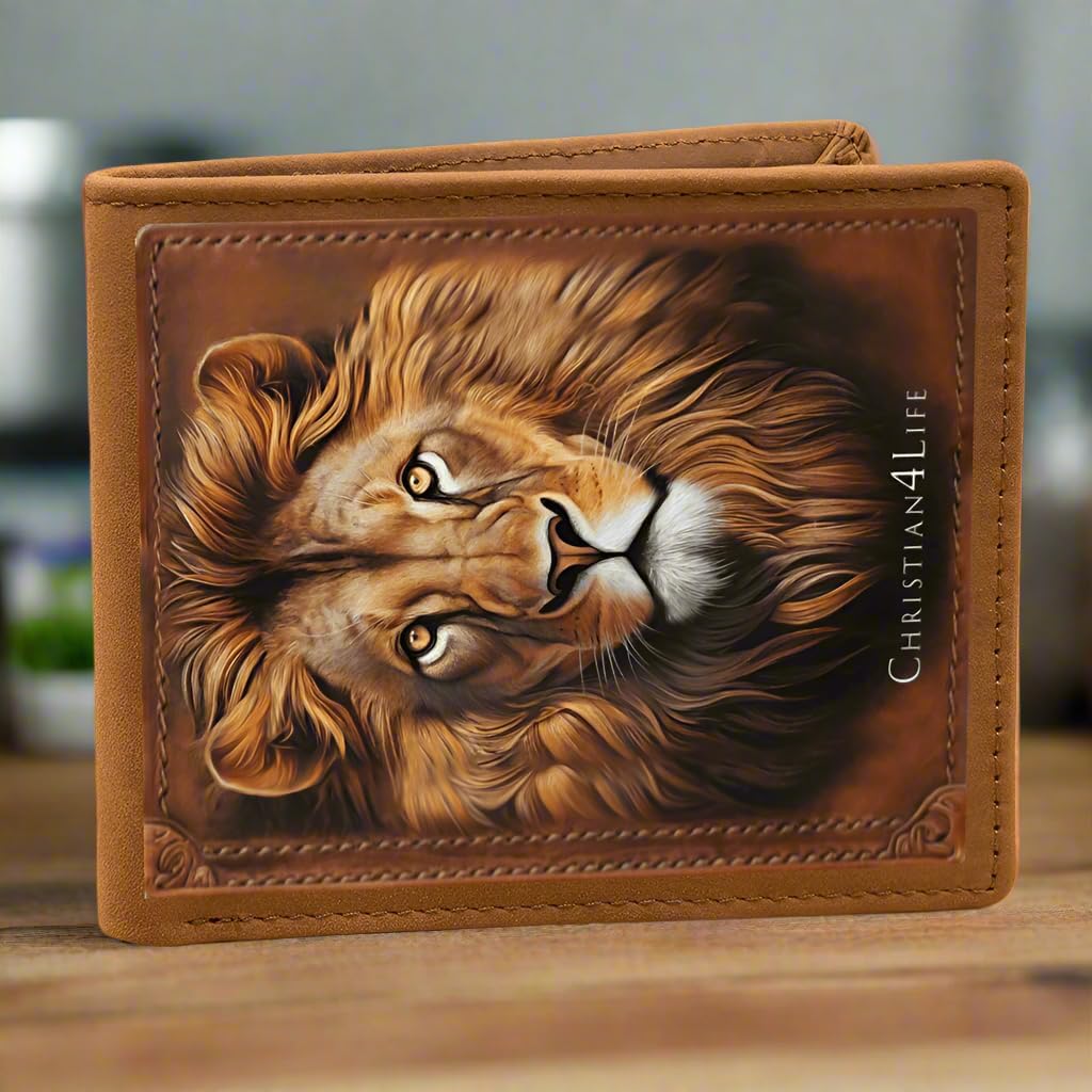 Lion of Judah Christian4Life Graphic Leather Wallet, Christian wallet, Christian Gift for Man of Faith, Man of God, Christian gift for Christian Men, Lion of Judah Genuine cowhide leather