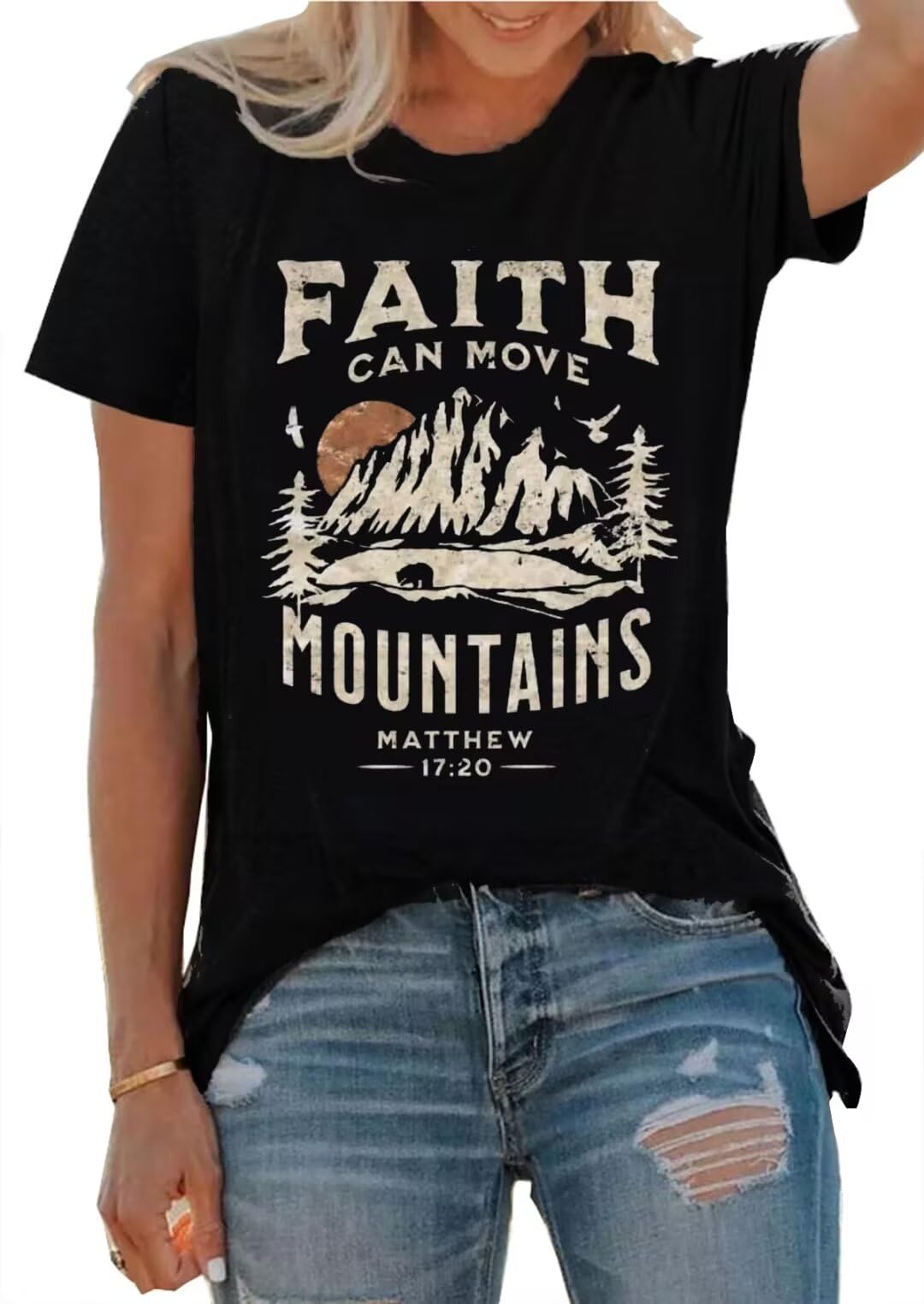 Sun and Mountain Shirt for Women Camping Hiking Shirt Sunrise Pine Tree Graphic Tees Nature Casual Short Sleeve Shirt