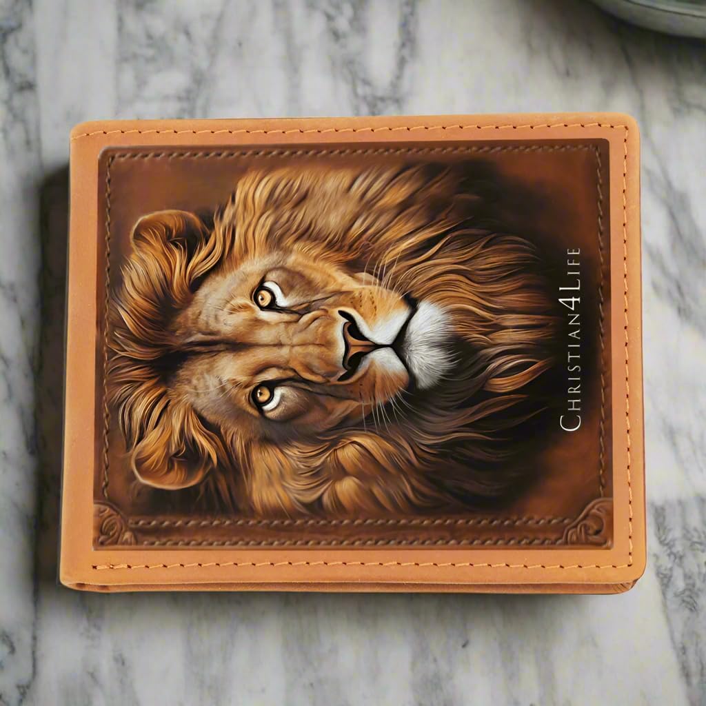 Lion of Judah Christian4Life Graphic Leather Wallet, Christian wallet, Christian Gift for Man of Faith, Man of God, Christian gift for Christian Men, Lion of Judah Genuine cowhide leather