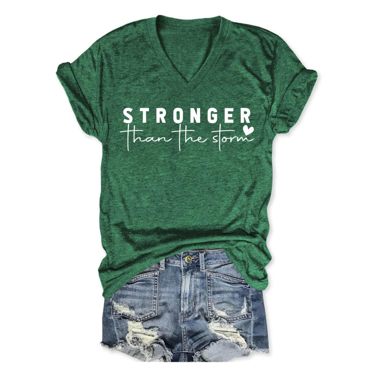 Stronger Than The Storm Tshirt Women Christian V Neck T Shirts Religious Faith Graphic Tees Inspirational T-Shirts