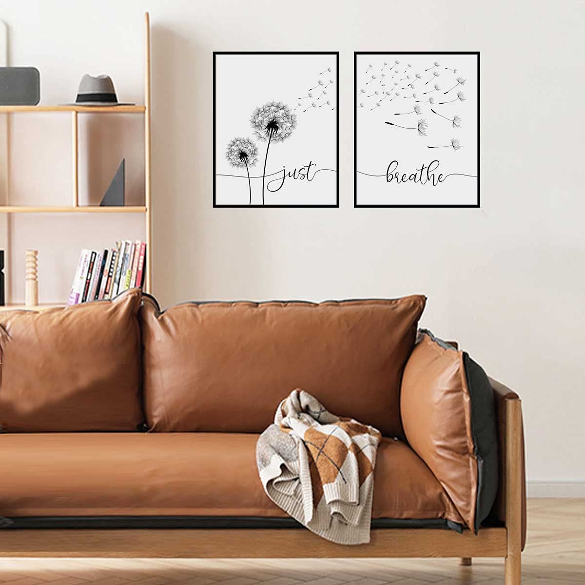 Just Breathe Set Of 2 Prints Dandelion Wall Art Buddha Yoga Wall Decor Inhale Exhale Relax Dandelion Wall Decor Bedroom Art UNFRAMED 11x14inch