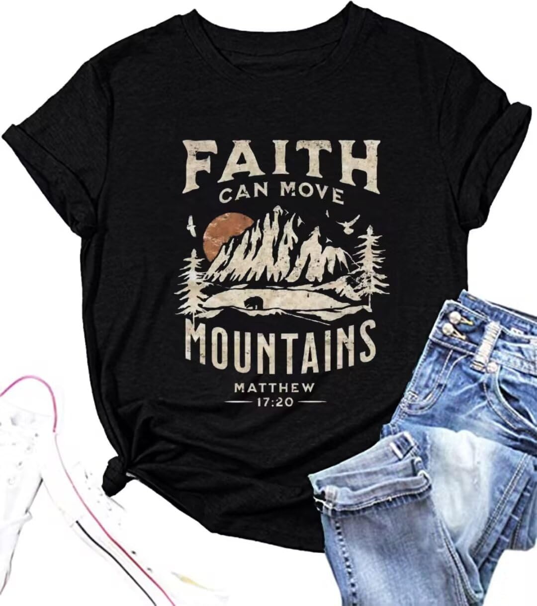 Sun and Mountain Shirt for Women Camping Hiking Shirt Sunrise Pine Tree Graphic Tees Nature Casual Short Sleeve Shirt