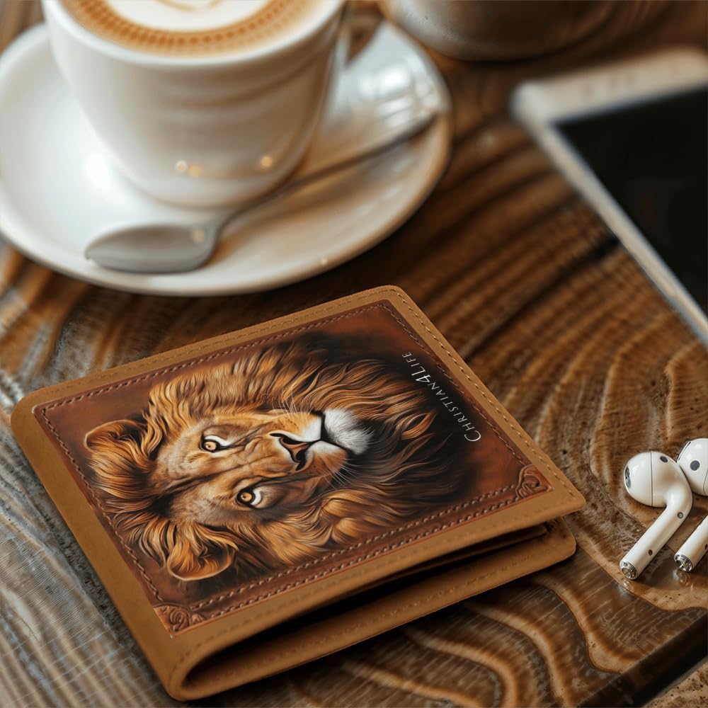 Lion of Judah Christian4Life Graphic Leather Wallet, Christian wallet, Christian Gift for Man of Faith, Man of God, Christian gift for Christian Men, Lion of Judah Genuine cowhide leather