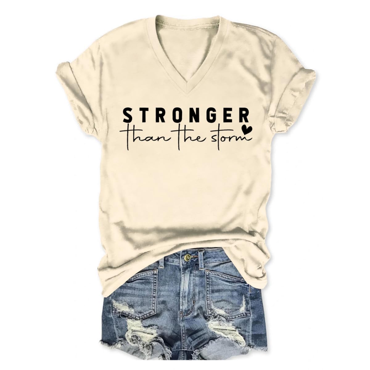 Stronger Than The Storm Tshirt Women Christian V Neck T Shirts Religious Faith Graphic Tees Inspirational T-Shirts