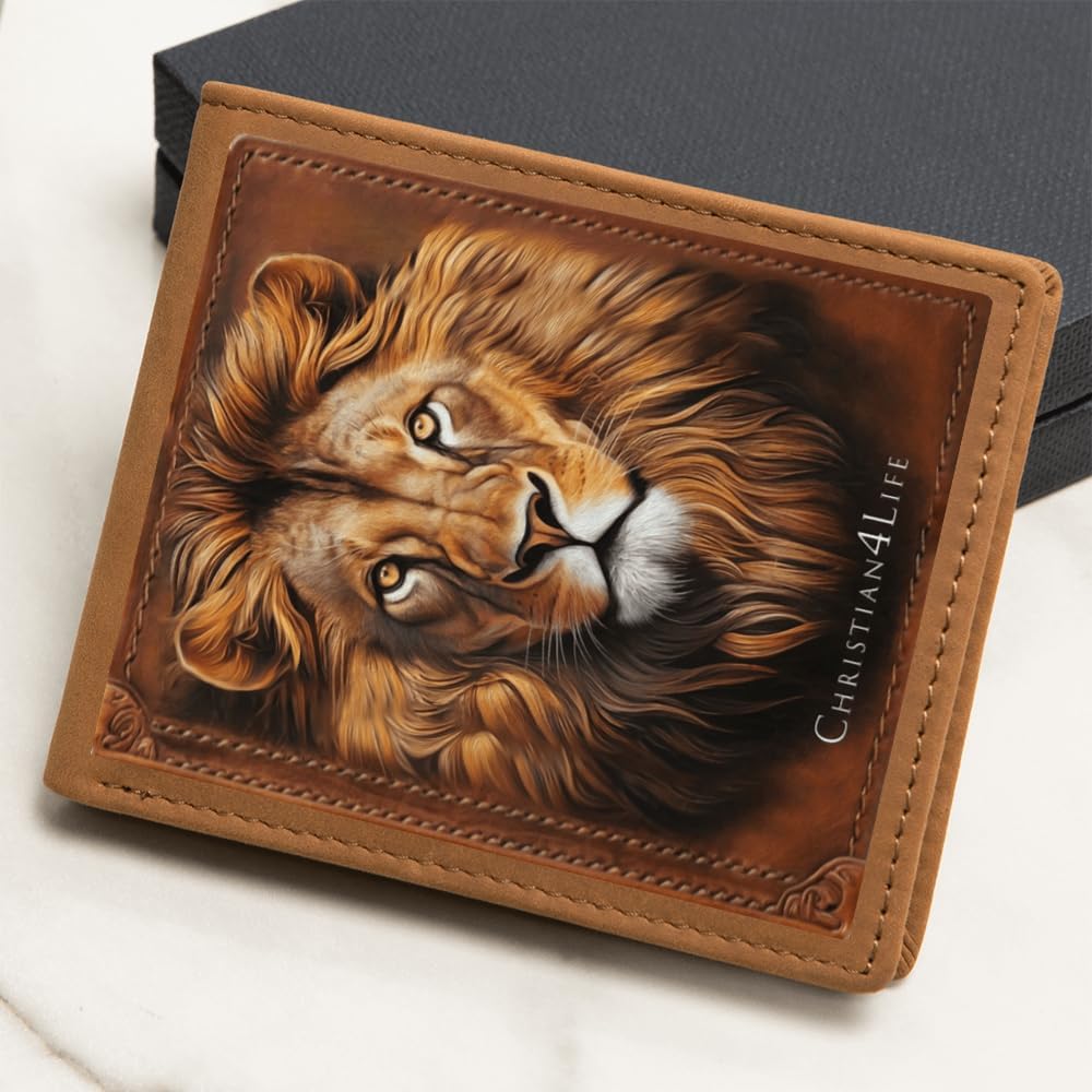 Lion of Judah Christian4Life Graphic Leather Wallet, Christian wallet, Christian Gift for Man of Faith, Man of God, Christian gift for Christian Men, Lion of Judah Genuine cowhide leather