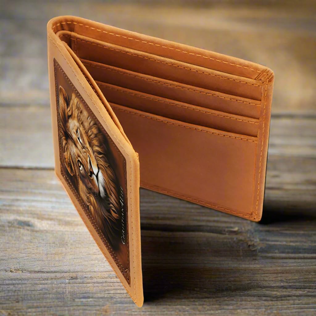 Lion of Judah Christian4Life Graphic Leather Wallet, Christian wallet, Christian Gift for Man of Faith, Man of God, Christian gift for Christian Men, Lion of Judah Genuine cowhide leather