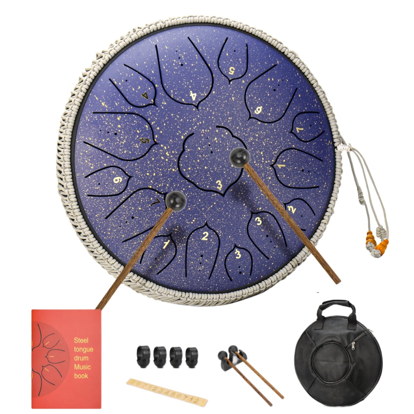 Steel Tongue Drum 14 Inches 15 Notes Hand Pan Drum Rain Drum Percussion for Meditation Yoga Musical Education for Adult& Kids(Lotus Green)