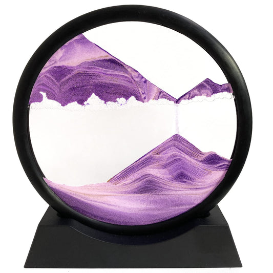Moving Sand Art Picture - Sand Art Liquid Motion 3D Deep Sea Sandscape, Round Glass Frame Display Flowing Sand Relaxing Toy for Desktop Home Office Work Ocean Decor(Black, 7")