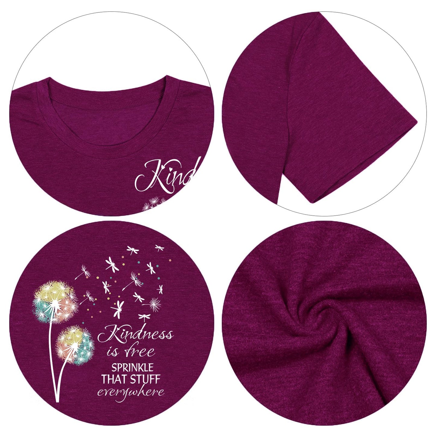 Be Kind Shirt for Women Teacher Kindness Positive Message Tshirt Dandelion Graphic Summer Tee Tops