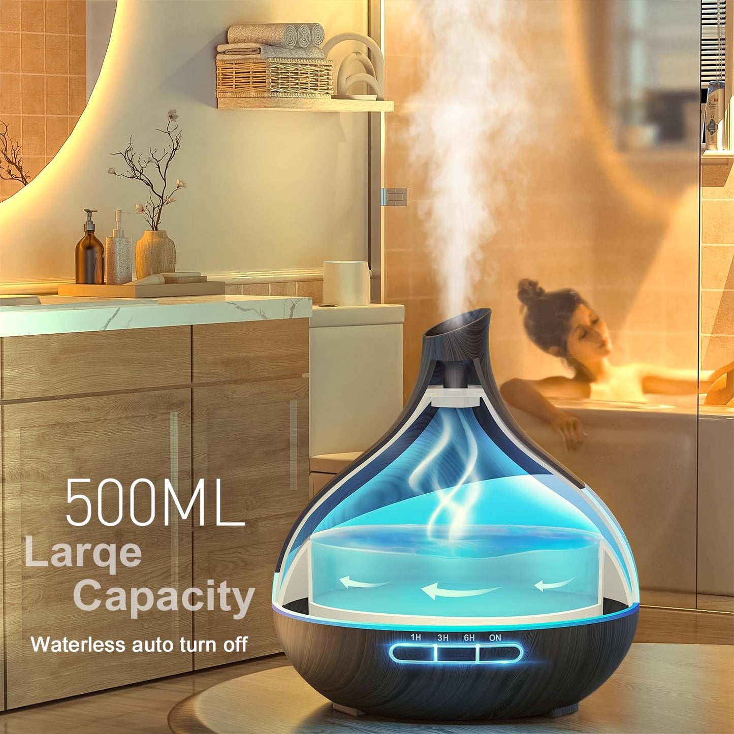 500ML Essential Oil Diffuser: Aroma Diffuser with Remote Control for Hotel Spa Yoga Room - Humidifier with 14 Colors LED Night Light for Bedroom Home Relaxation