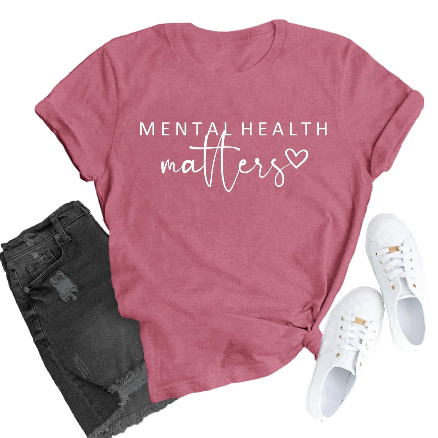 Womens Mental Health Matter Shirts Brain Illness T-Shirt Inspirational Therapist Tee Tops