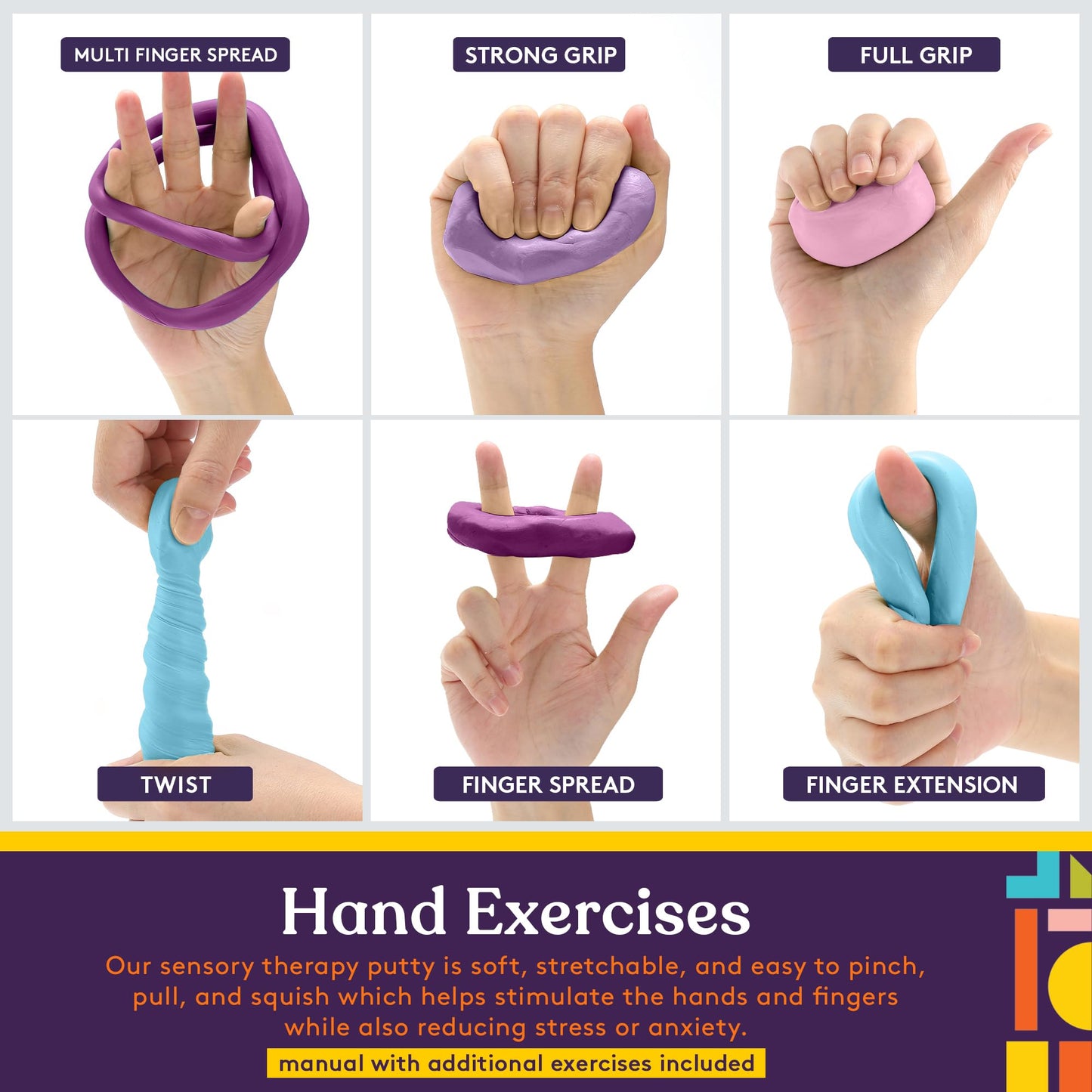 Special Supplies Therapy Putty for Teens and Adults - Resistive Hand Exercise Stress Relief Therapy Putty Kit, Set of 4 Strengths, Three Ounces of Each Putty (Primary Colors)