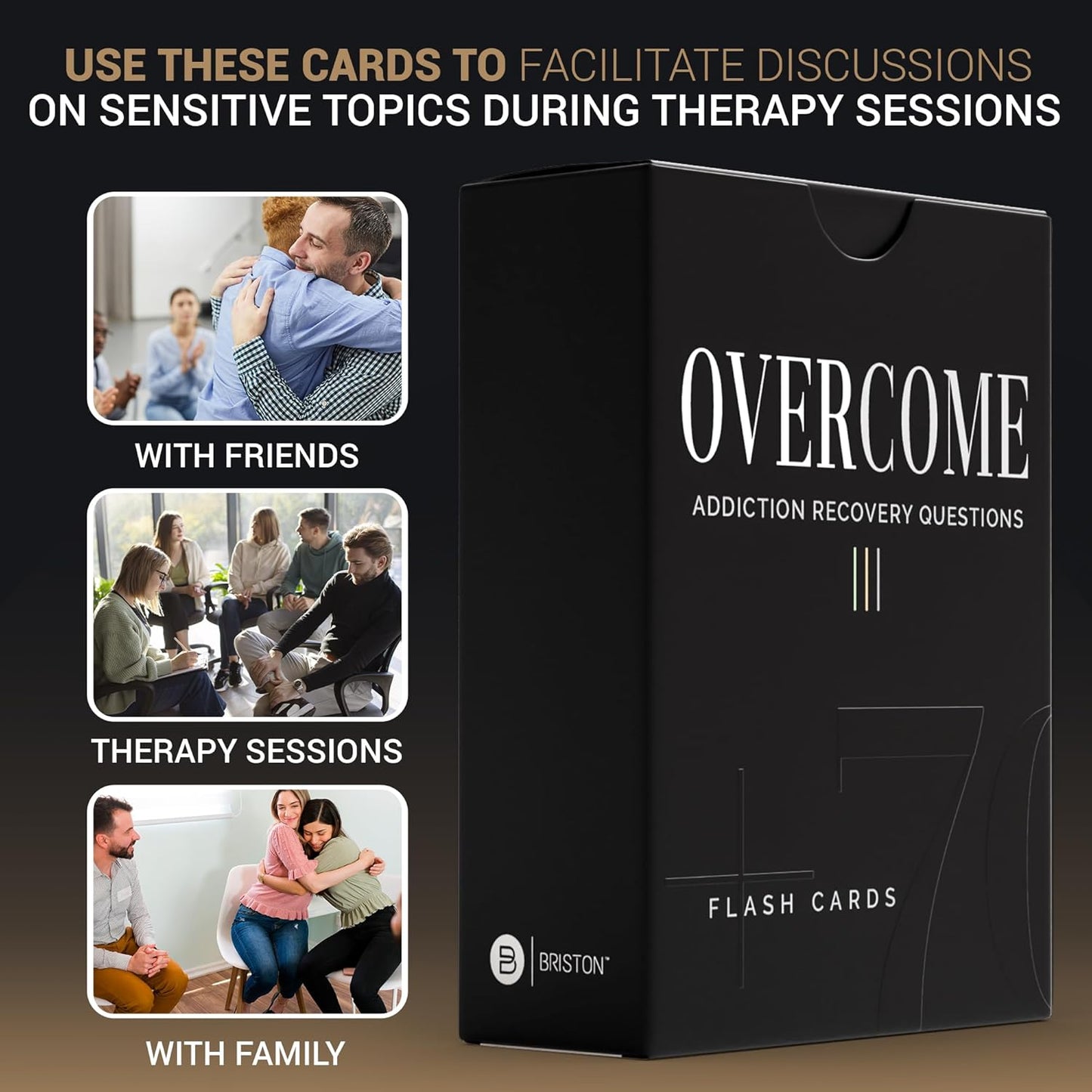 Overcome: Addiction Recovery Questions Group Therapy Game 70 Cards – Counseling Conversations Therapeutic Icebreaker for Substance Abuse, Positive Mental Health, Sobriety, Relapse & Suicide Prevention