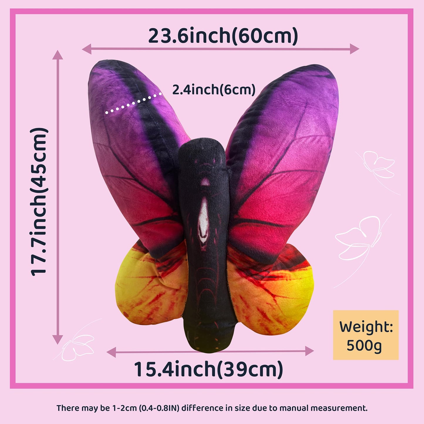 Butterfly Decorations Pillow Decorative Throw-Pillow Stuffed Animal Plush Gifts for Women Decor for Room Home Garden 24.4" x 16.5"