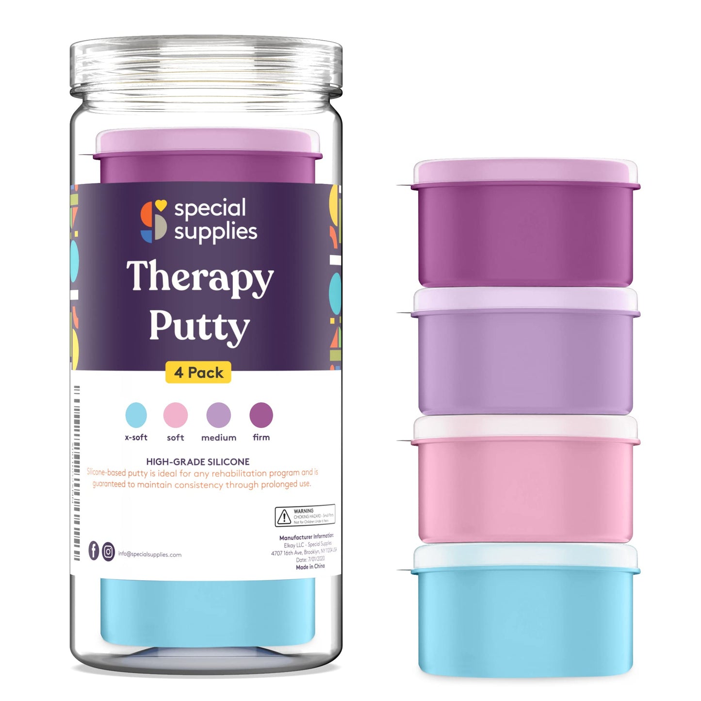 Special Supplies Therapy Putty for Teens and Adults - Resistive Hand Exercise Stress Relief Therapy Putty Kit, Set of 4 Strengths, Three Ounces of Each Putty (Primary Colors)