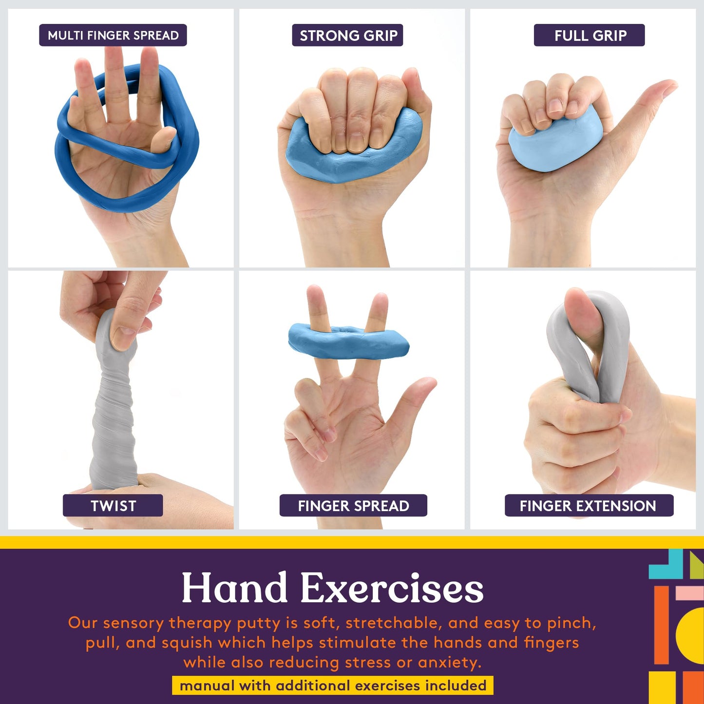 Special Supplies Therapy Putty for Teens and Adults - Resistive Hand Exercise Stress Relief Therapy Putty Kit, Set of 4 Strengths, Three Ounces of Each Putty (Primary Colors)