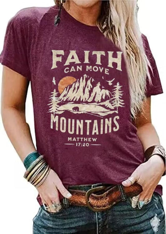 Sun and Mountain Shirt for Women Camping Hiking Shirt Sunrise Pine Tree Graphic Tees Nature Casual Short Sleeve Shirt