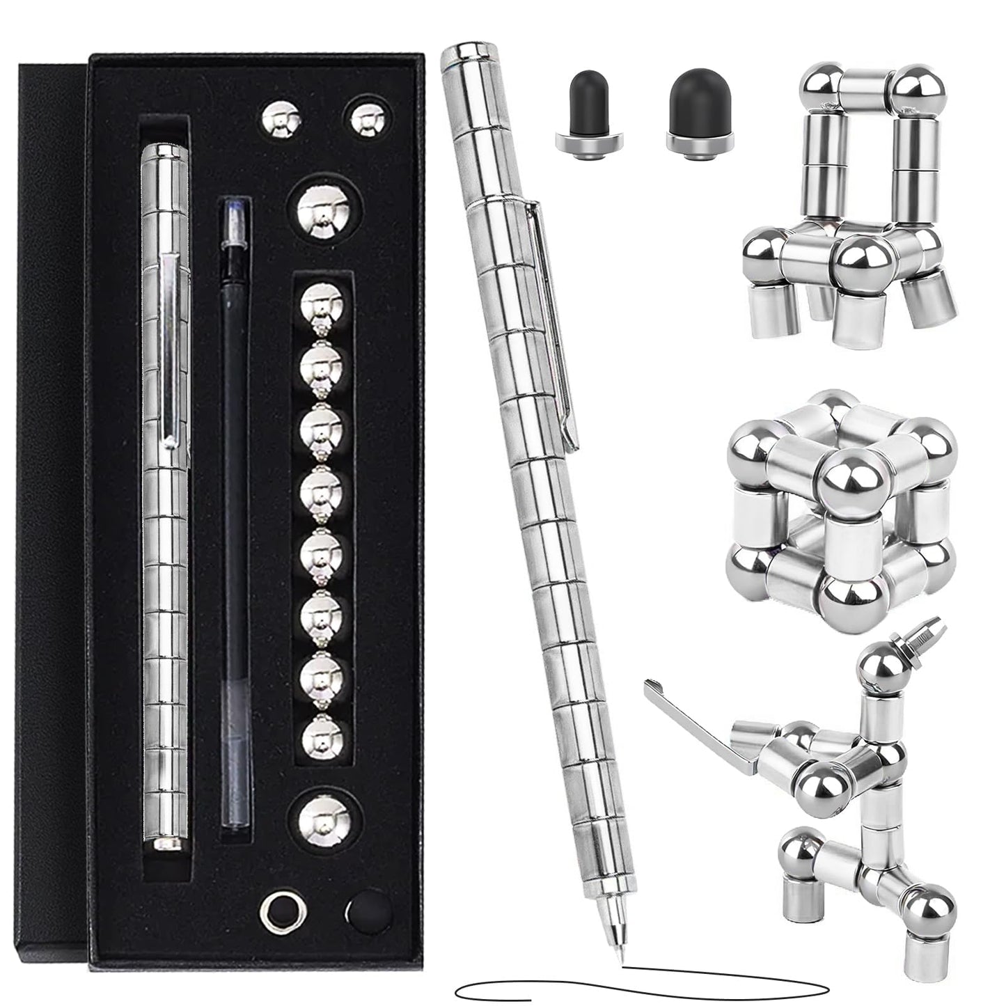 Magnetic Fidget Pen Toys - Multifunctional Writing Novel Pen for Friends, Kids, Boys, Girls, Teens 8+, Office Teacher Birthday Party Gifts, Stress & Anxiety Relief(Black)