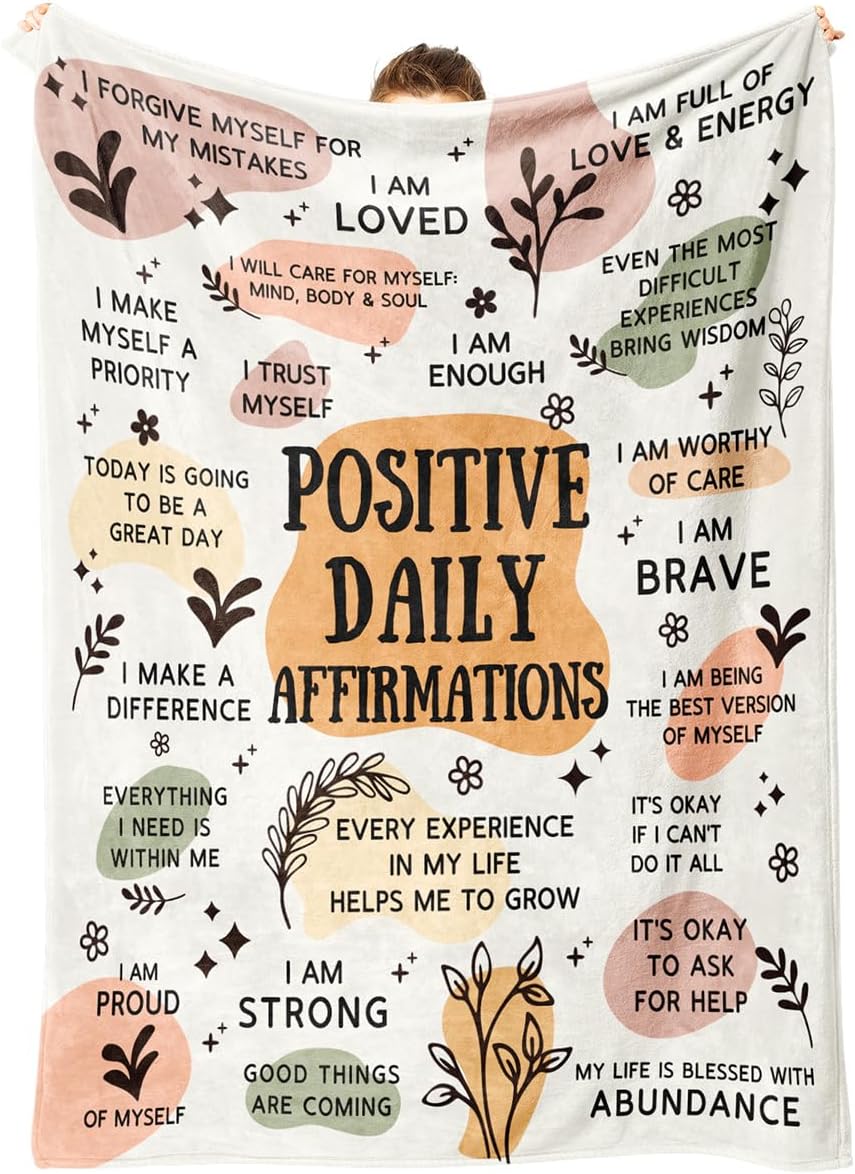 Positive Affirmation Gifts, Soft Blanket with Daily Affirmations Messages, Self Care Motivational Inspirational Encouragement Gifts for Women, Stress Relief Gifts (50"x 60")