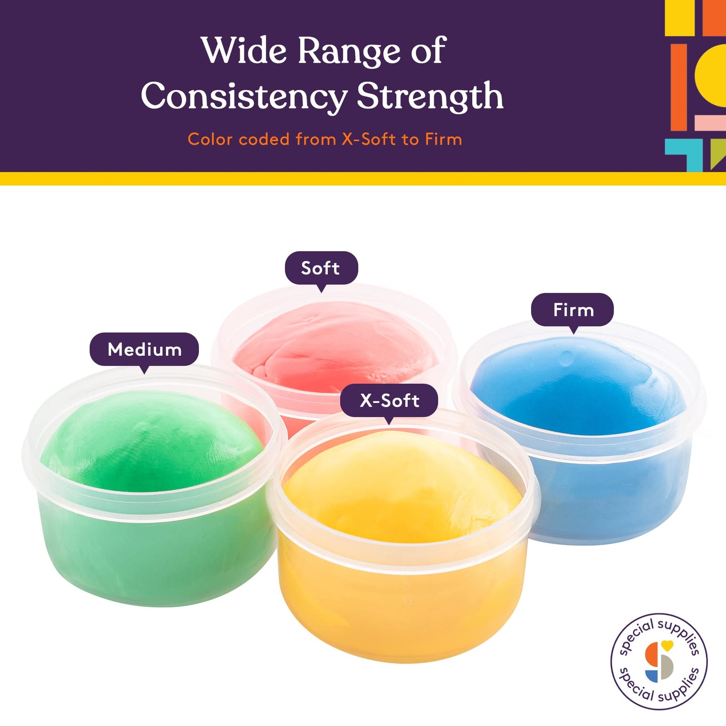 Special Supplies Therapy Putty for Teens and Adults - Resistive Hand Exercise Stress Relief Therapy Putty Kit, Set of 4 Strengths, Three Ounces of Each Putty (Primary Colors)